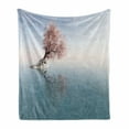 thumbnail image 1 of Tree Soft Flannel Fleece Throw Blanket, Flower Tree in the Middle of Lake with Reflection in the Water Scenic View, Cozy Plush for Indoor and Outdoor Use, 70" x 90", Teal Pink, by Ambesonne, 1 of 6