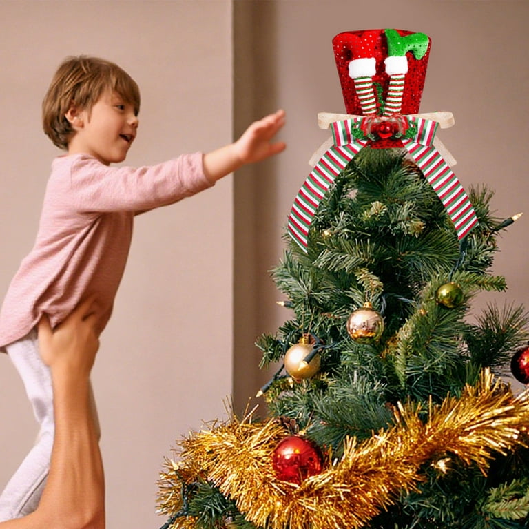 Elf Leg Christmas Tree Topper,Red Tree Topper with Elf Legs and