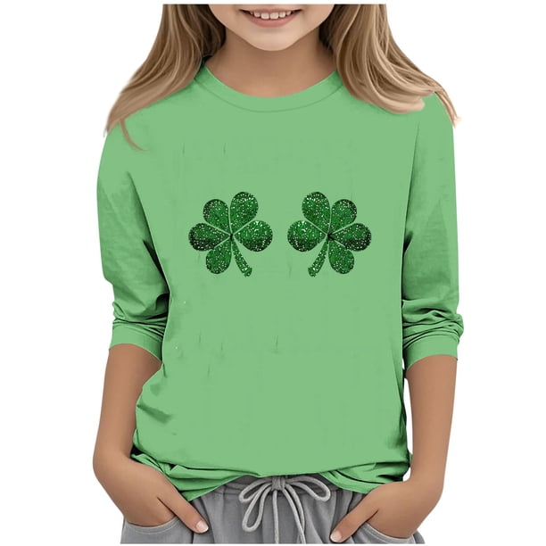 Blusas y camisas de manga larga y cuello redondo para niños con estampado del Día de San Patricio, manga 3/4/cuello redondo tres cuartos, parte inferior y superior para niños, parte superior de poliés