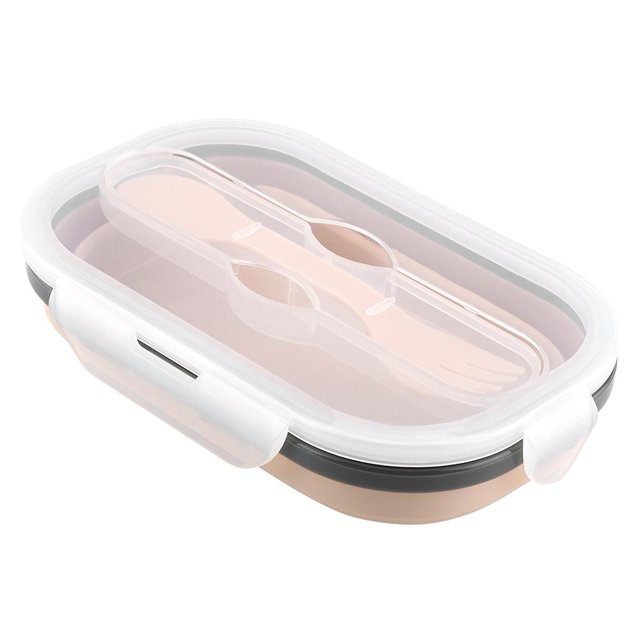 Qiilu Silicone Lunch Box,Food Grade Silicone Foldable Lunch Box Portable Rectangle Food Storage Container, Folding Lunch Box