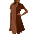 thumbnail image 6 of Odbmxy Summer Midi Dress for Women Collared Short Sleeve Sundress Loose Dress Women Tunic Plaid Sheath Fancy Everyday, 6 of 6