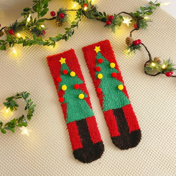Jsaierl 4 Pairs Gift Box Christmas Socks Cute Embroidered Mid-Calf Socks Fall Winter Fashion Socks for Men Women