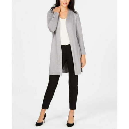 JM Collection Women's Lace Up Sleeve Metallic Cardigan Silver Size Large