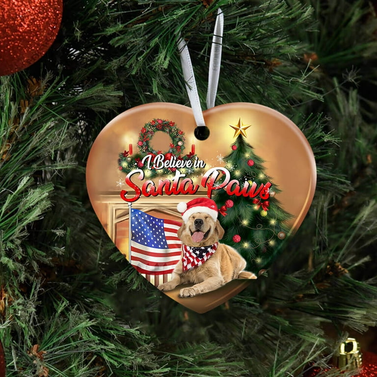 Christmas Ornaments 2022, Golden Retriever Santa PawsCeramic Sublimation Ornaments, Christmas Decorations - Oval, 1 Pcs
