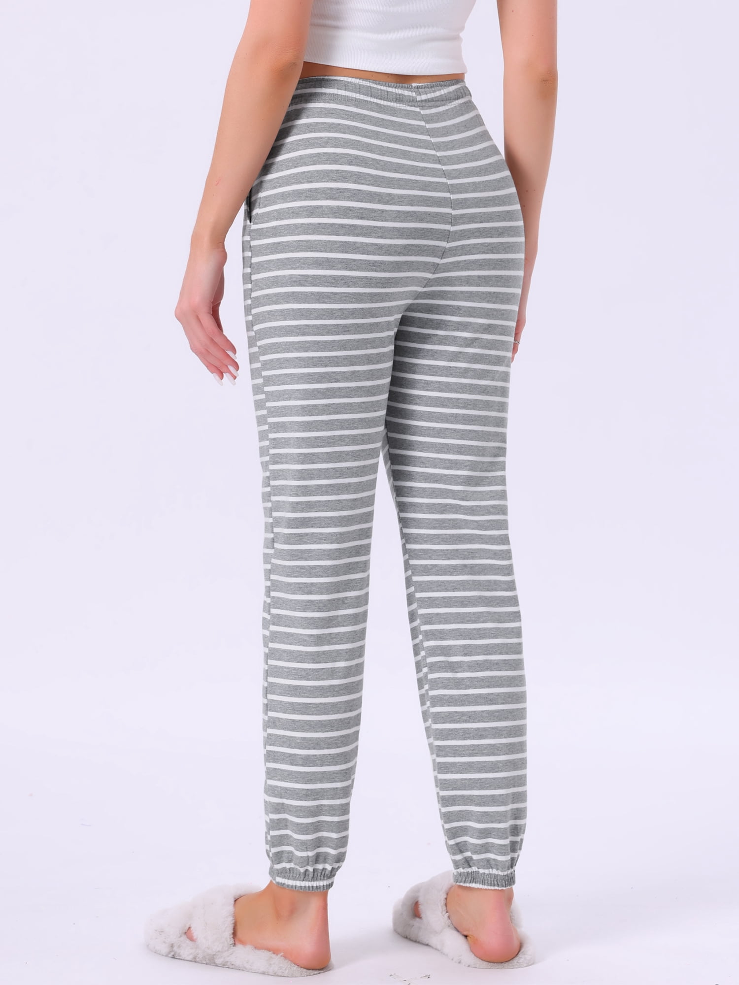 DARING DIVA Women's Drawstring Elastic Waist Cotton Pajama Pants M Grey Stripe