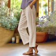 thumbnail image 2 of Casual Pants for Women Trendy Loose Elastic Waist Plaid Linen Summer Sweatpants with Pockets, 2 of 5