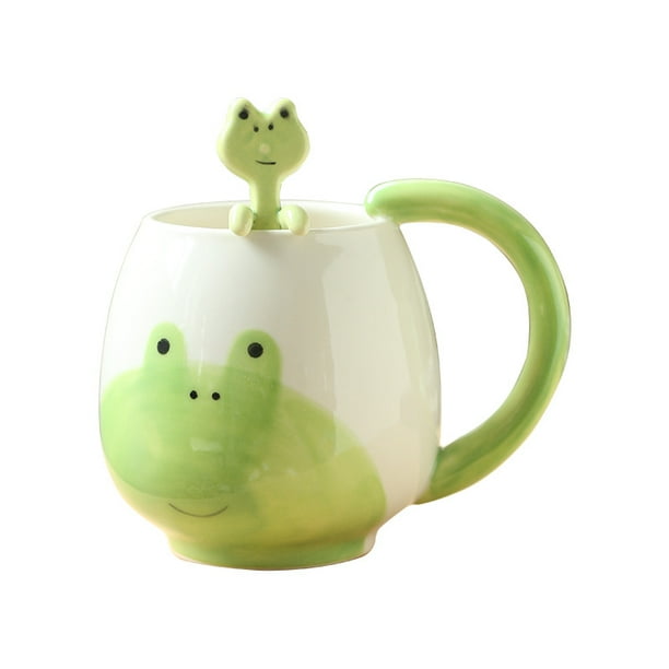 Taza de cerámica con forma de rana de 350 ml de capacidad con tapa de rana para amantes de las ranas