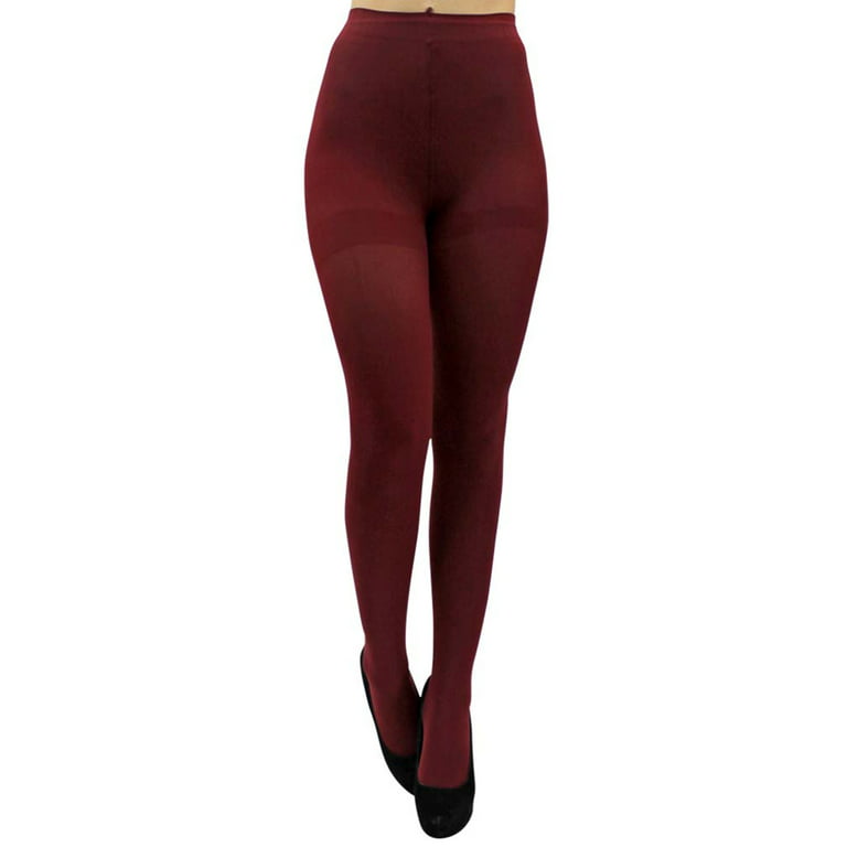 Burgundy Opaque Stretchy Pantyhose Tights 