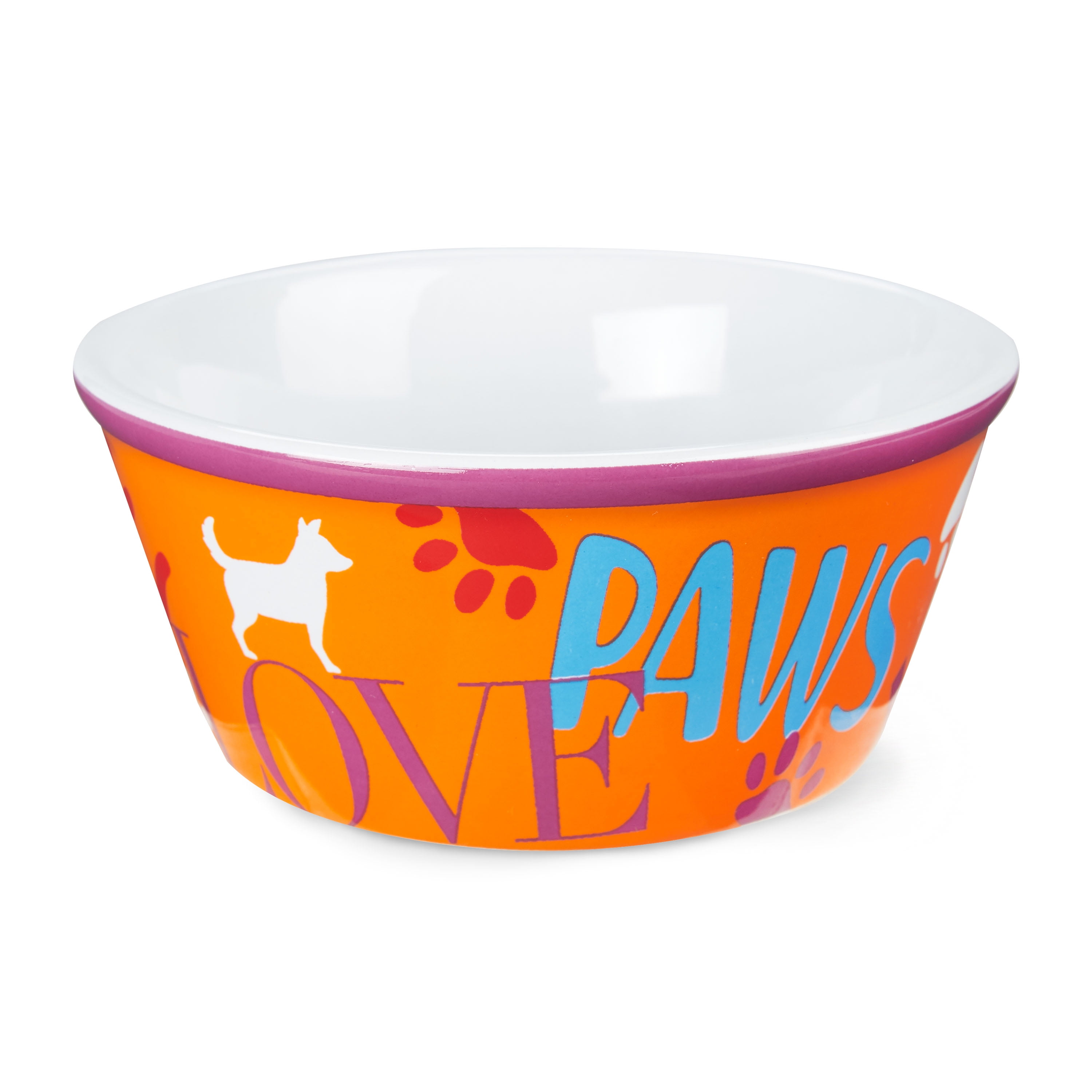 Vibrant Life Paw Print Ceramic Pet Bowl, Small, Orange