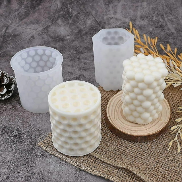 Silicone Candle Mold, Silicone Candle Bubble Molds for Cylindrical Candles, DIY Candles Mold 3D Cube Silicone Cylindrical Molds for Home Decor 2 pcs