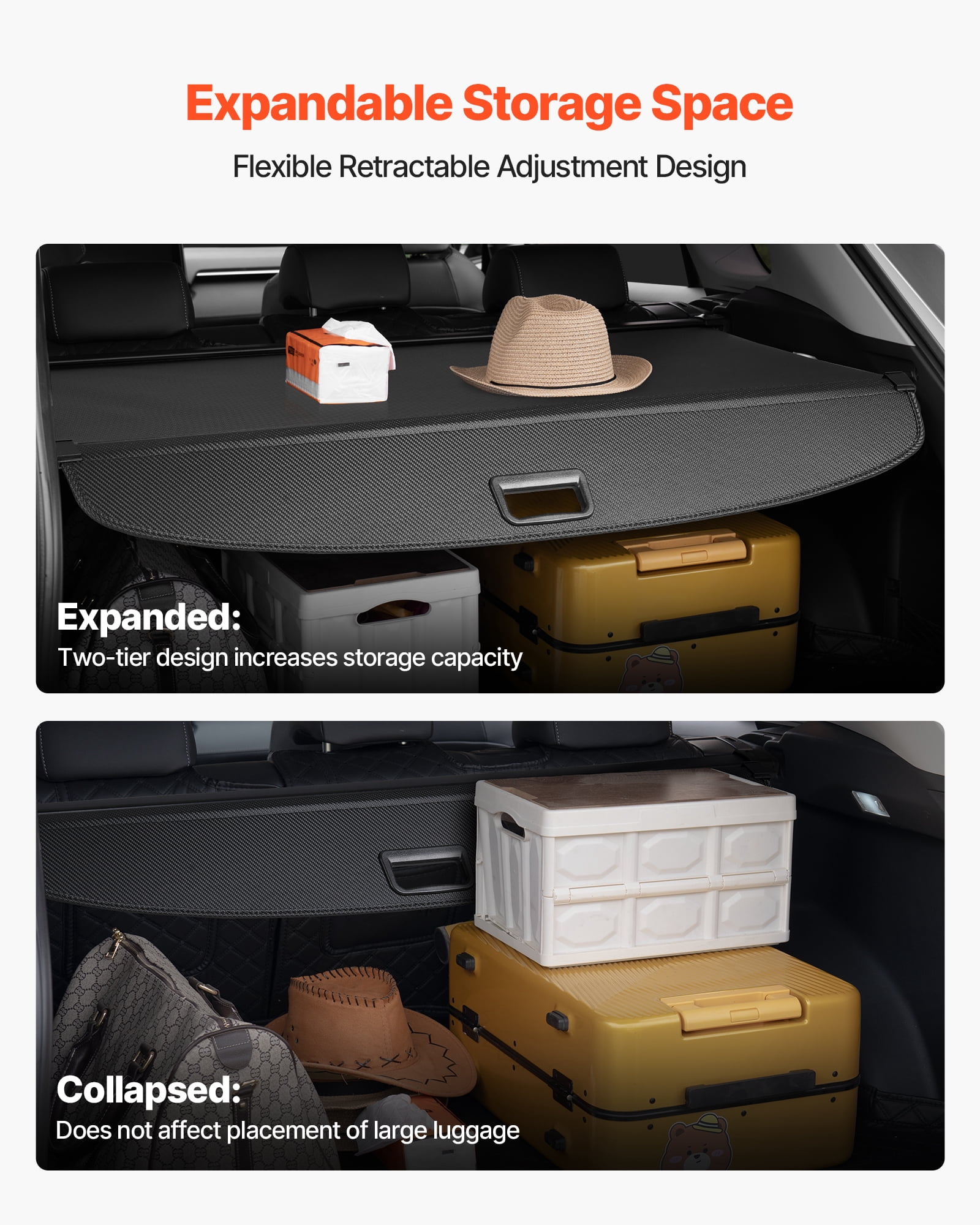 VEVOR Retractable Cargo Cover, Upgraded Carbon Fiber Texture Trunk Cover, Anti-Peeping Luggage Privacy Shield, Easy Installation Security Shade Car Accessories, for Toyota RAV4 2019-2025 5-Seater