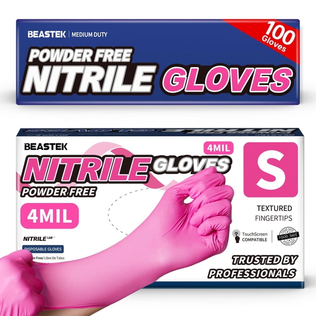 Guantes Beastek de nitrilo, 4 mil, sin polvo, talla pequeña, 100 piezas