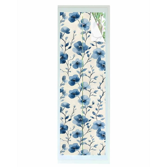 Window Privacy Film Blue Flower Stained Glass Window Film Decorative Sun Block Window Cover Watercolor Floral Botanicals Tree Branch Window Clings Static Adhesive Sticker for Bathroom 17.7"x78.7"