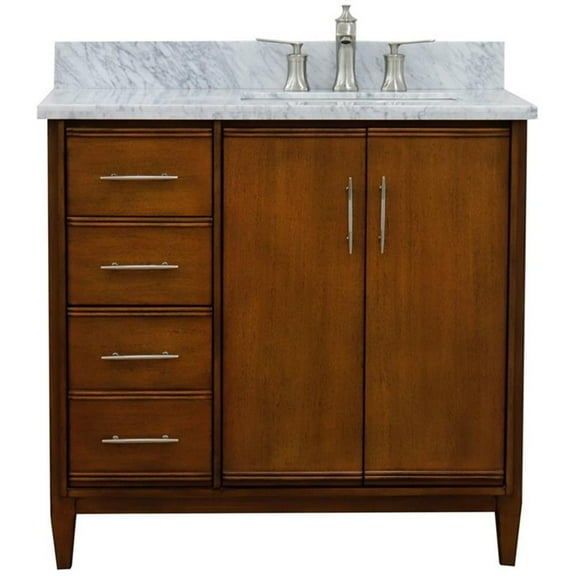 MCM 37" Solid Wood Vanity with Right Rectangle Sink in Walnut/White