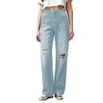 thumbnail image 2 of Women's Jeans Straight Leg Plus Size Ripped Solid Color Denim Pocket Loose Trousers, 2 of 5