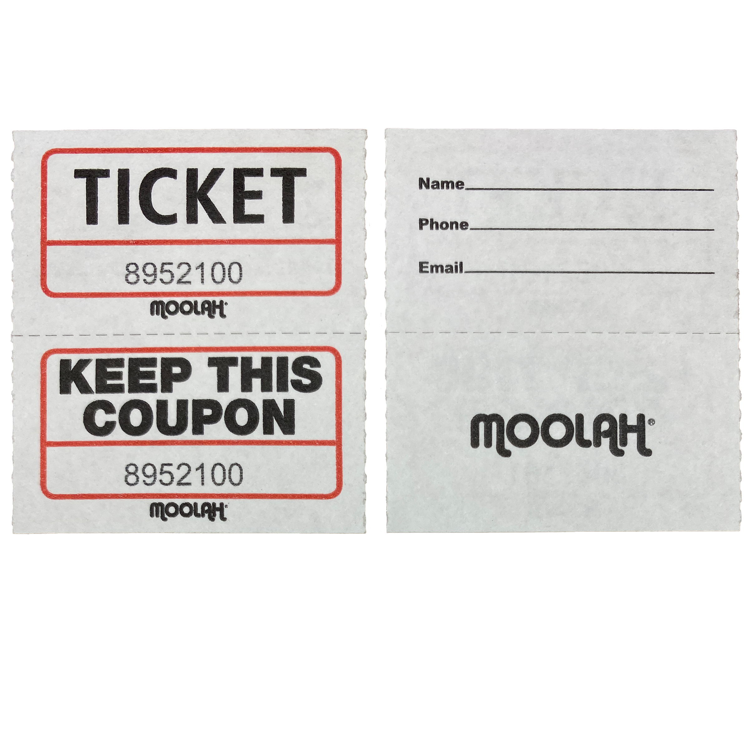 Moolah Double Ticket Roll, White, 2 Pack