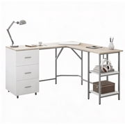 Techni Mobili L-Shape Home Office Desk with Storage, Sand RTA-739DL-SND