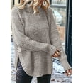 thumbnail image 4 of Women'S Solid Pullover Sweaters Long Sleeve Side Split Chunky Cable Knit Fall Casual Trendy Tops Khaki M, 4 of 9