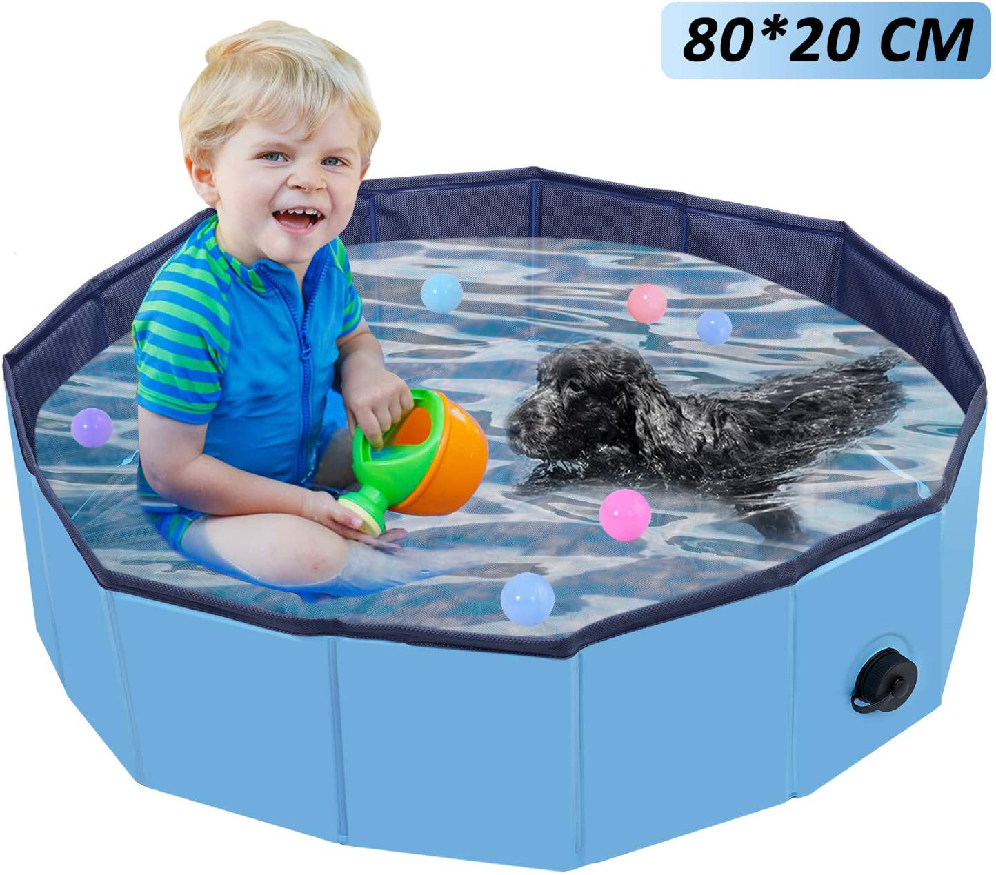 Pool Bathtub for Pet & Kids 80x20cm PVC Collapsible Dog Swimming Pool Non-Slip Bathtub Outdoor Childrens Pool for Garden Courtyard 