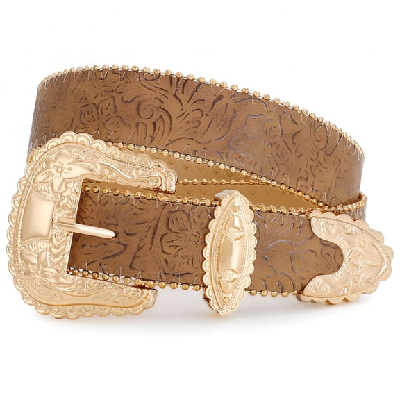 TELOLY Floral Print Western Belts for Women Cowgirl Cowboy Country Leather Belt Fashion Vintage Belt for Jeans