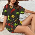 thumbnail image 4 of Gukieu Chili2 Print Women's Short-sleeved Pajama Set, Round Neck Button Top Elastic Shorts 2-piece Set, Summer Home Leisure Clothing-Small, 4 of 6