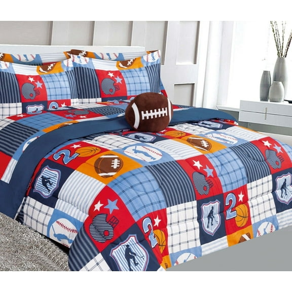 Kids bed in bag comforter and sheet set Full size 8pc patchwork super soft easy wash for boy girls kids bedroom décor