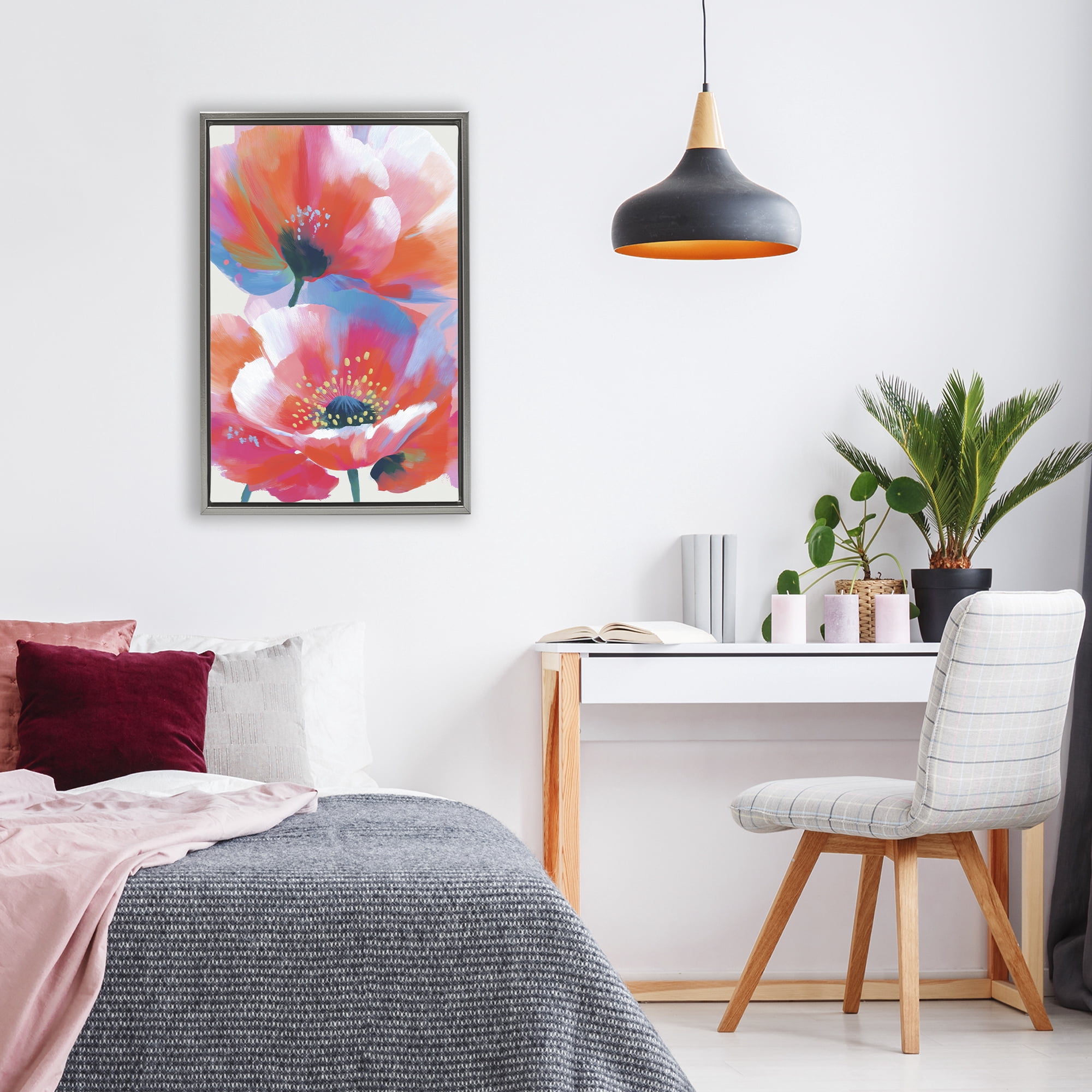 Stupell Industries Poppies in Soft Light Gray Framed Floater Canvas Wall Art, design by Chromatic Storm Studio