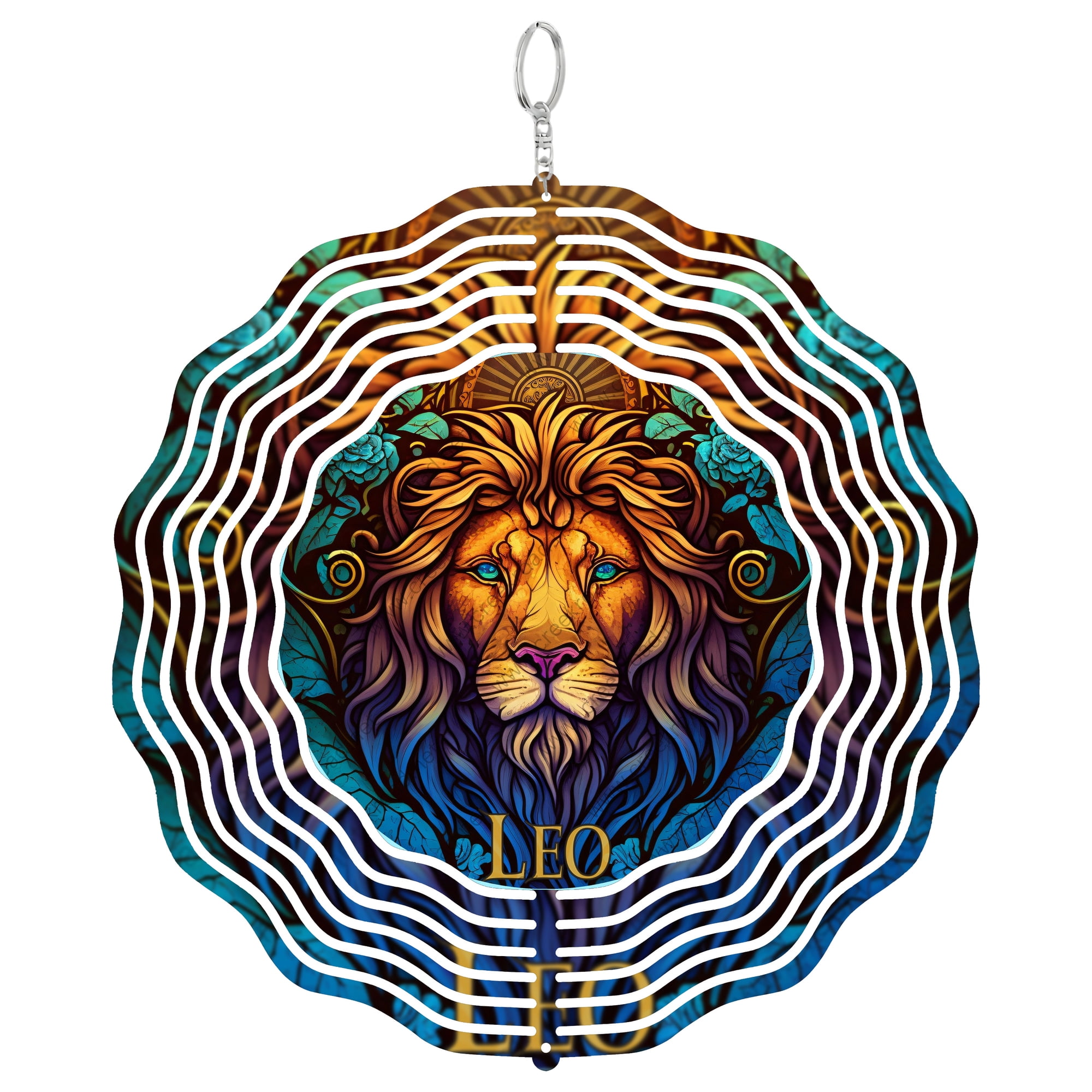 Leo The Lion Astrological Sign Zodiac 3D Wind Spinner Stainless Steel Kinetic Art Horoscope Birthday Gift Round
