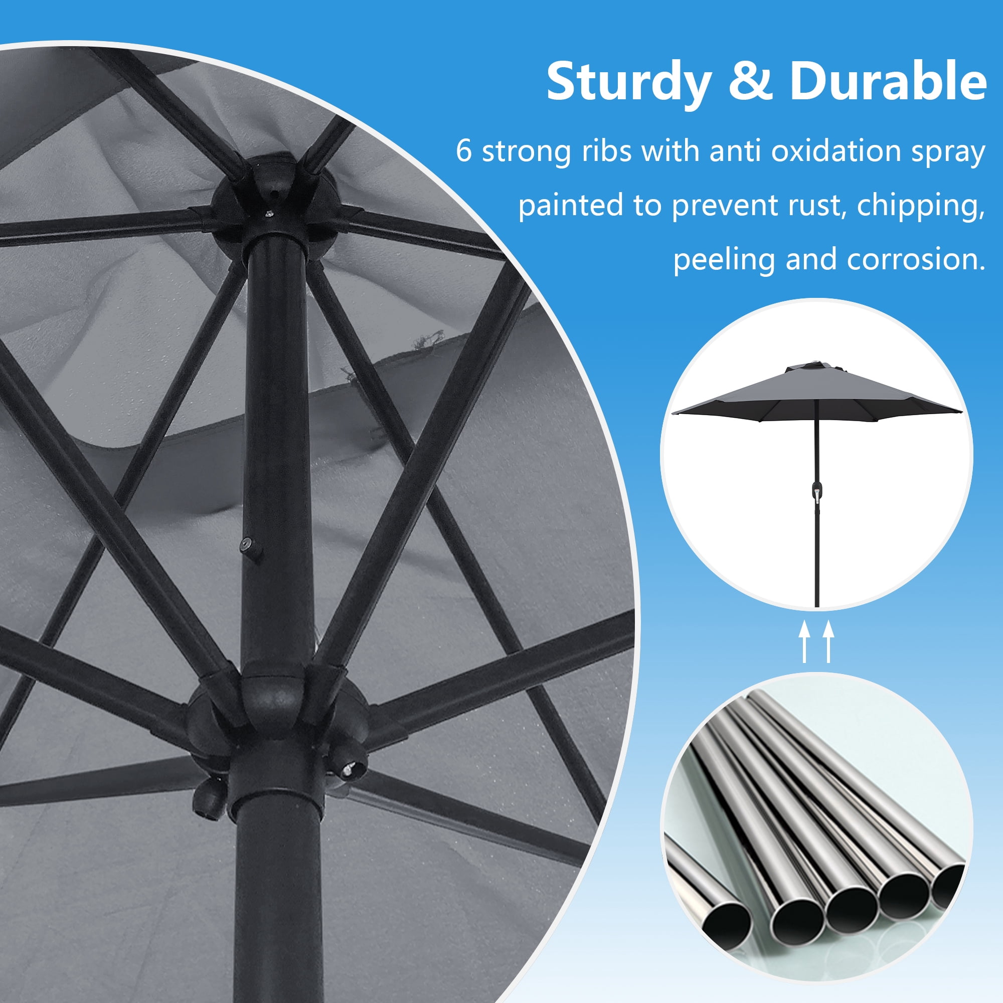 Abble 7.5ft Patio Umbrella with Crank Handle Outdoor Market Umbrella with 6 Sturdy Umbrella Ribs Waterproof for Garden Deck Backyard Pool, Dark Grey