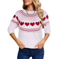 thumbnail image 2 of Womens Fair Isle Heart Sweater Round Neck Pullover Sweater for Valentines Day Cute Pink and White Knit Sweater for Women Shermie, 2 of 6