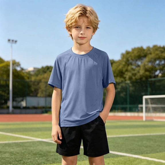 SOFTCCLO Boys T-shirts Short Sleeve Crewneck Solid Color Tops Ice Silk Mesh Summer Fall Sport Casual Kids T Shirts Size 11-12Y