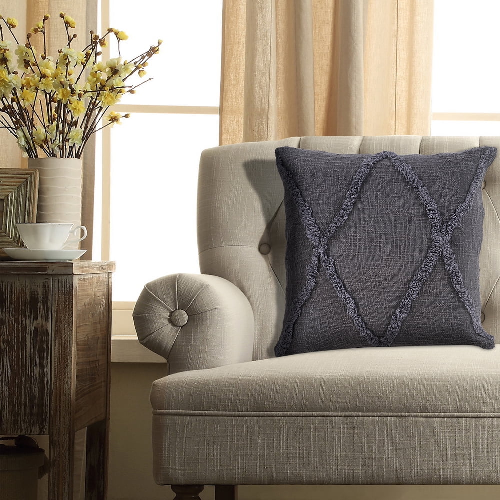 Ox Bay Sara Set of 4 Shag Diamond 20" x 20" Dark Gray Cotton Adult Decorative Throw Pillows