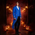 thumbnail image 4 of Mens Tailcoat Gothic Tuxedo Steampunk Jacket, Medieval Halloween Costume with Gold Trim, Retro Victorian Frock Coat for Cosplay Party 1 Pcs Blue L, 4 of 5