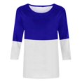 thumbnail image 4 of IROINNID Reduced Womens 3/4 Sleeves Tops Printed Loose T-shirt Mid-length Blouse Round Neck Lounge Tops,Blue, 4 of 4