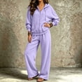 thumbnail image 4 of Szluipve Women Full Zip Hoodie 2 Piece Outfits Drawstring Long Sleeve Zip‑Up Hooded Jacket and Elastic Waist Wide Leg Pants Casual Tracksuit Loungewear Set Light Purple L, 4 of 7