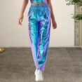 thumbnail image 4 of Quixlent Women Metallic Pants Elastic High Waist Casual Holographic Color Trousers Wide Leg Pockets Hip Hop Long Pants, 4 of 8
