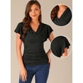 thumbnail image 2 of DARING DIVA Women's V Neck Cinched Waist Ruffle Sleeve Ruched Top XL Black, 2 of 6