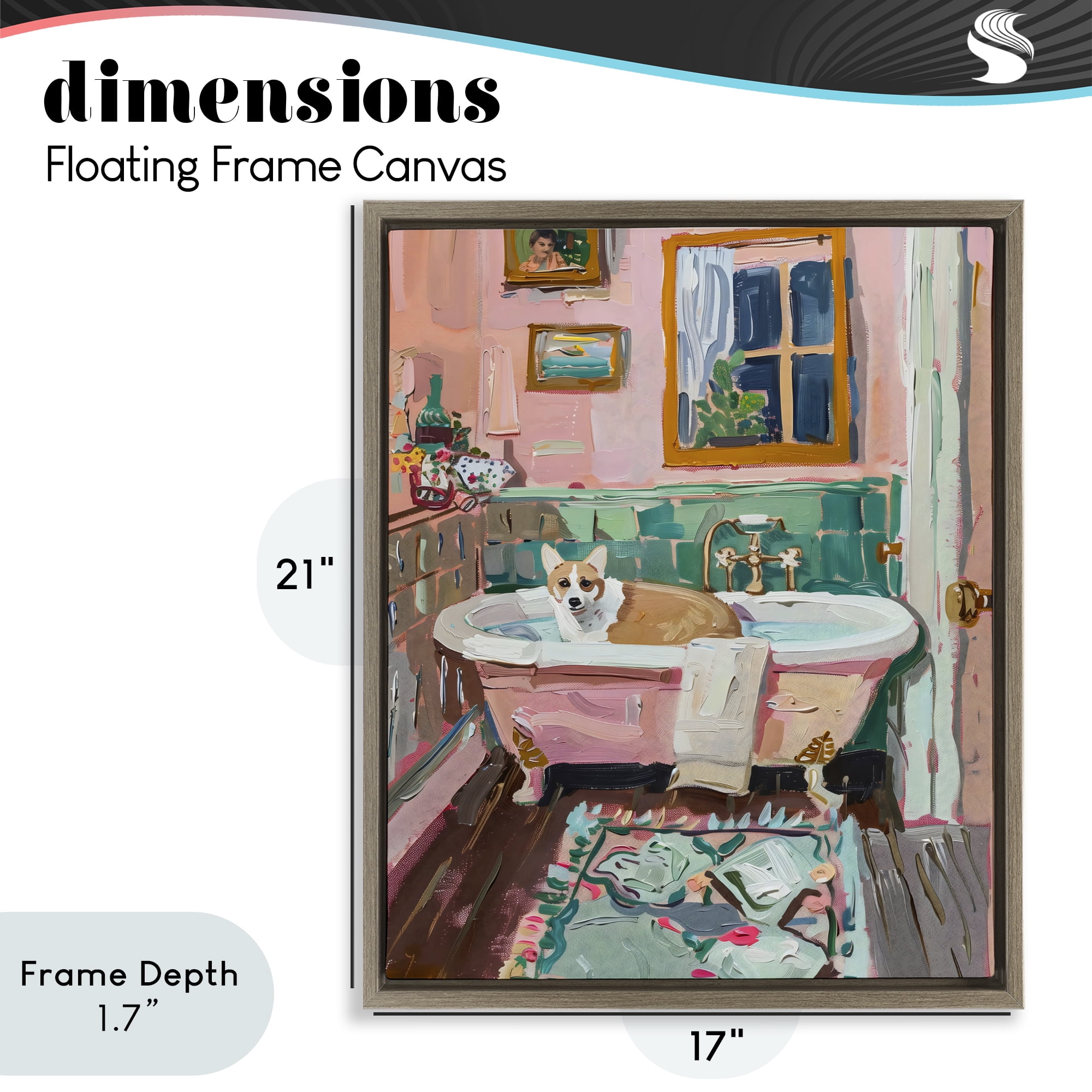 Stupell Industries Corgi in Pastel Tub Brown Framed Floater Canvas Wall Art, design by The Prints Vibe
