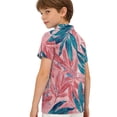 thumbnail image 5 of longantii Boys Short Sleeve Polo Shirt Tropical Leaf Print Casual Golf Shirt Cozy Comfort Collared School Uniform Shirt Hawaiian Style Kids Summer Tops Vermilion 4-5 Years, 5 of 6