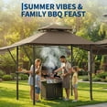 thumbnail image 7 of 8' x 5' Grill Gazebo Canopy with Extra 7' x 3' Awning, Heavy Duty Steel Frame, Double-Tiered Outdoor Grill Canopy with Shelves, 10 Hooks & LED Lights for Patio BBQ Backyard,Brown, 7 of 7