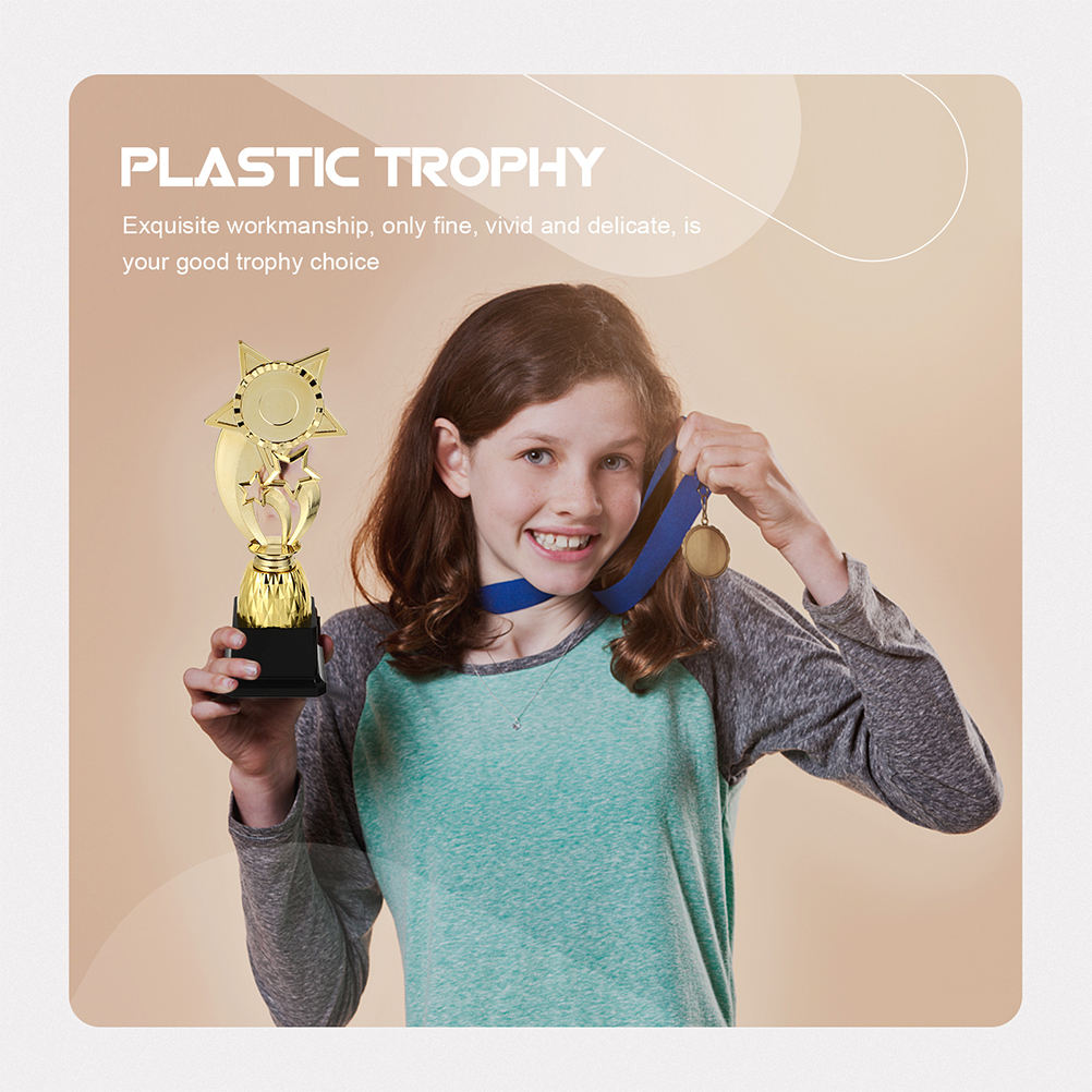 ETHZZLE Set of 2 Golden Plastic Trophy Awards for School Recognition and Kids Achievement Celebration