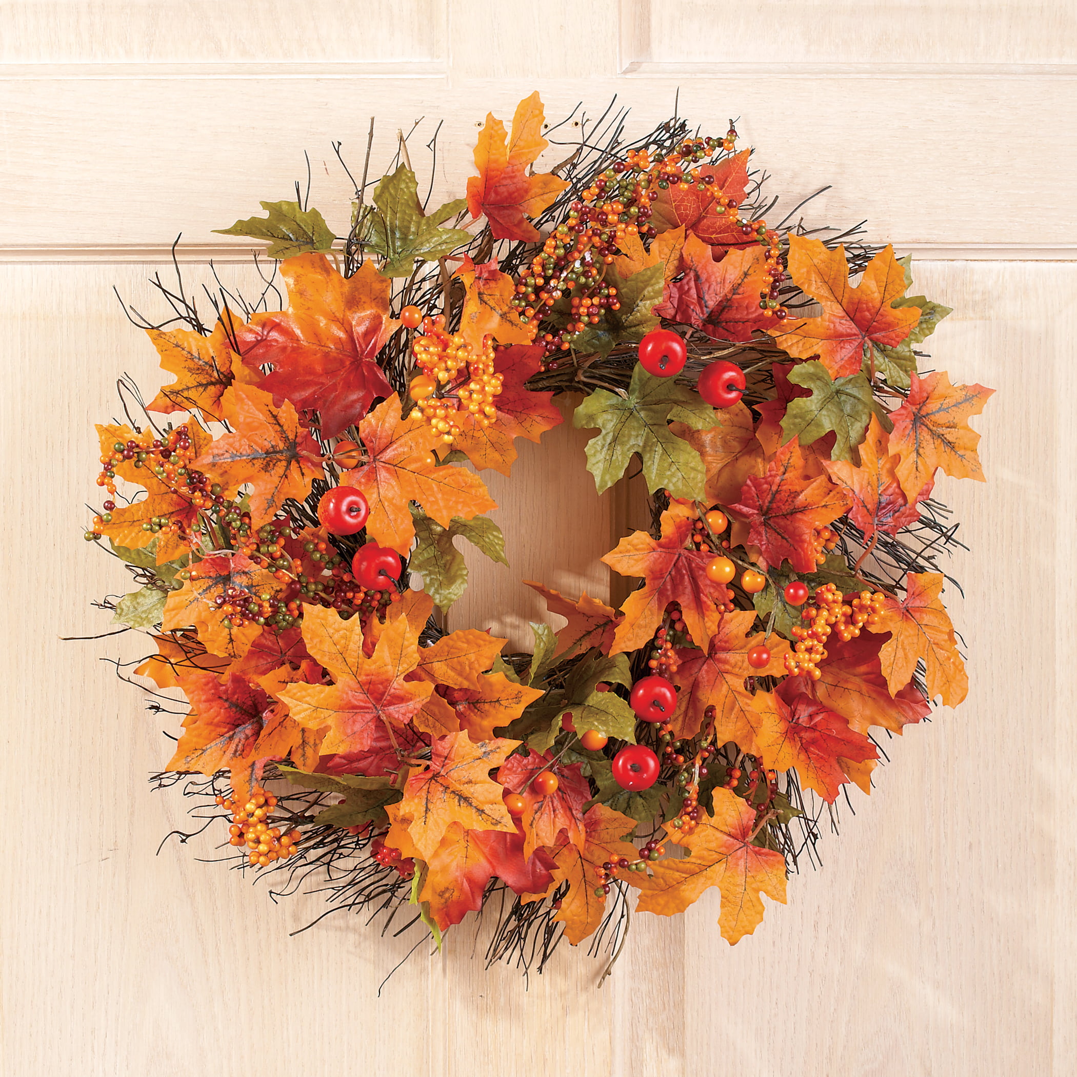 NeoL'artes 18inch Simple Orange Leaves Fall Wreath for Front Door for Thanksgiving Festival Party Door Window Wall Home Decor 