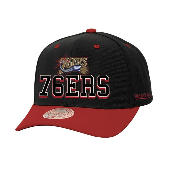 Men's Mitchell & Ness Black/Red Philadelphia 76ers Backside Script 2-Tone Pro Crown Adjustable Hat