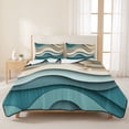 thumbnail image 3 of Twin Quilt Set 68''x86'', Teal Beige Ombre Lightweight Summer Bedspread Coverlet Set with 2 Pillow Shams, Moire Modern Abstract Art Geometric Breathable All Season Quilt Bedding for Dorm/Bedroom, 3 of 9