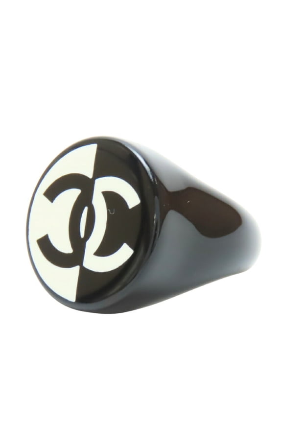 Pre-Owned Chanel Ring, Coco Mark, Plastic, Black, White, Two-Tone, Women's, CHANEL (Good)