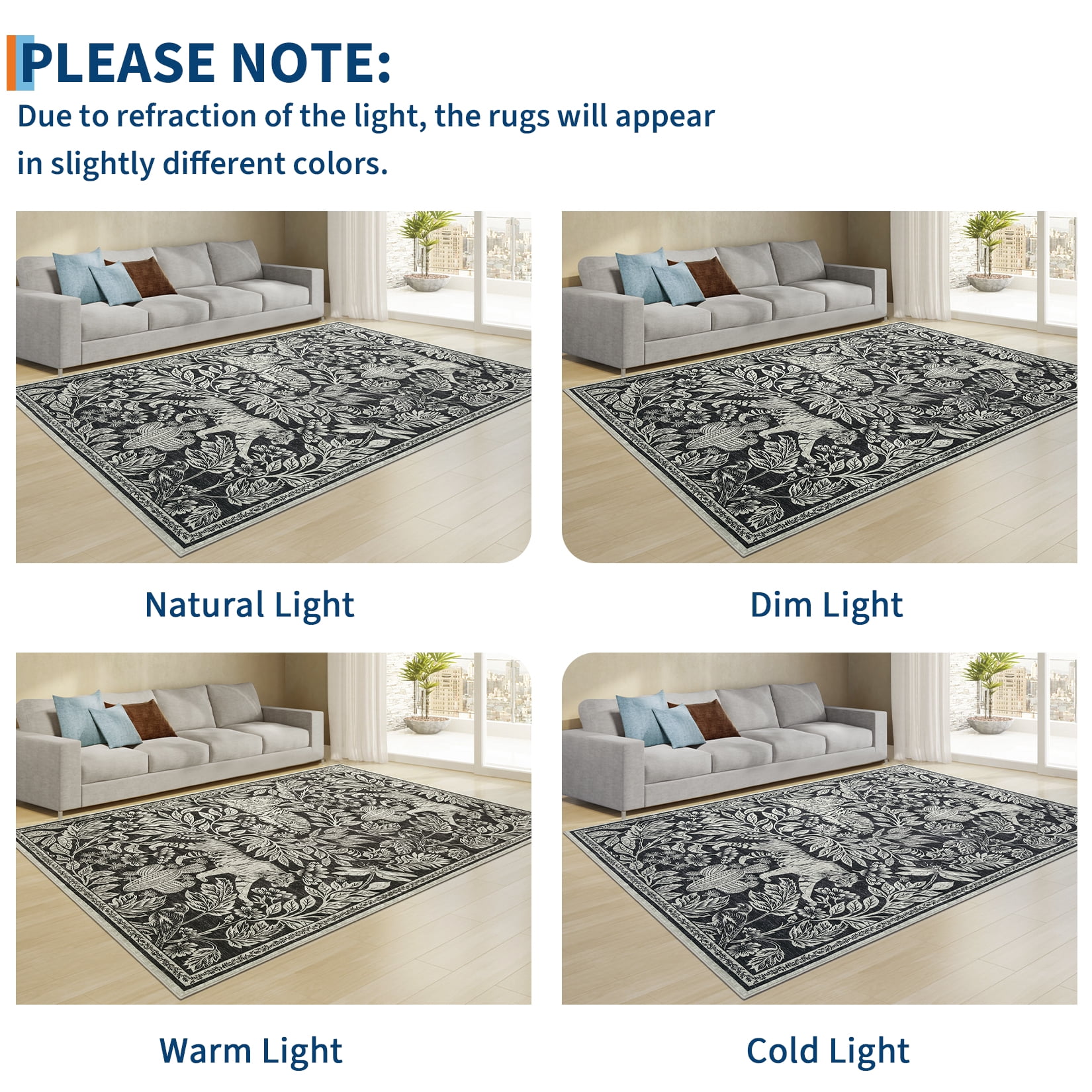 GlowSol 9'x12' Washable Area Rug Forest Tiger Print Area Rugs Vintage Rug Non-Shedding Stain-Resistant Rugs for Living Room Bedroom, Black