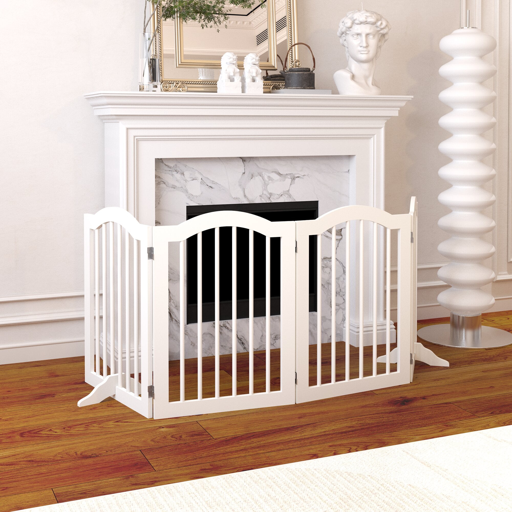 Yoneston 27.6" Height Pet Gate Folding 4 Panels for Doorways,Height Tall Freestanding Pet Dog Gate,2 pcs Support Feet Ideal for Stairs,White