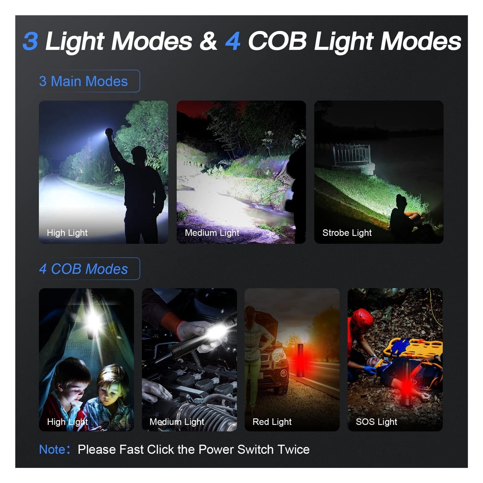 Rechargeable Flashlights High Lumens, Led Flashlight 990000 Lumens Bright Flash Light with 7 Modes, Flashlights for Camping, Home, IPX7 Waterproof (2 Pack)