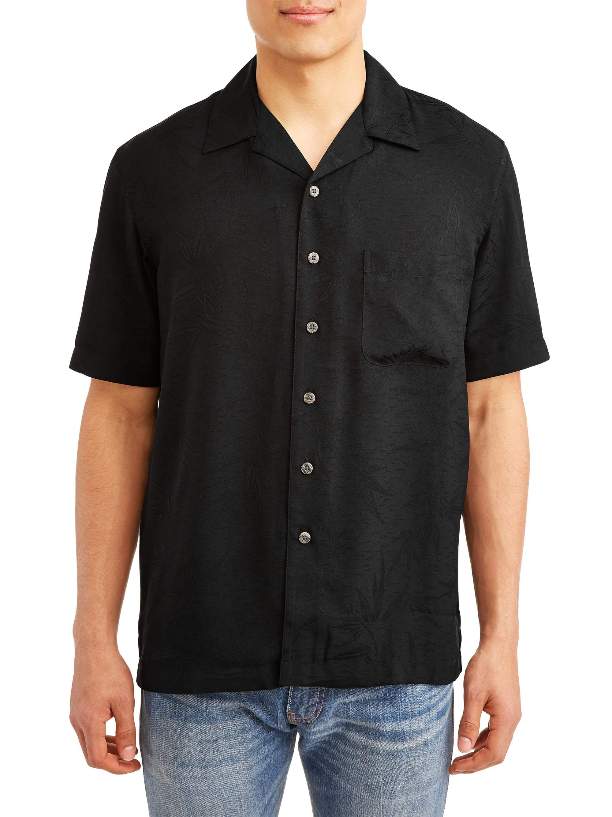 GEORGE - George Men's Short Sleeve Jacquard Button-down Shirt - Walmart ...