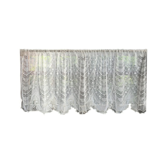 White Arched Lace Curtain Fabric Semi Sheer Chiffon With Embroidery For Doors Windows Decor Rod Pocket Design Durable Material Easy Hang Washable Versatile
